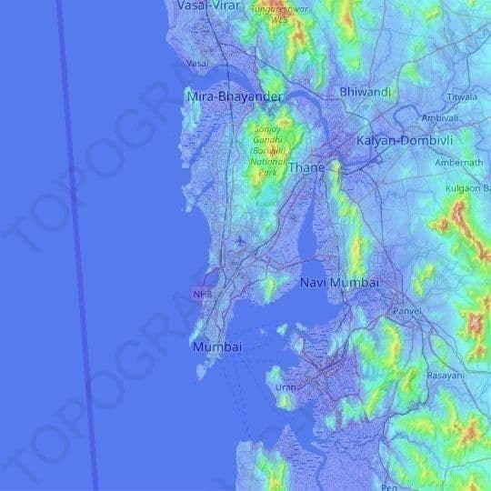 Mumbai - Bombay elevation map
